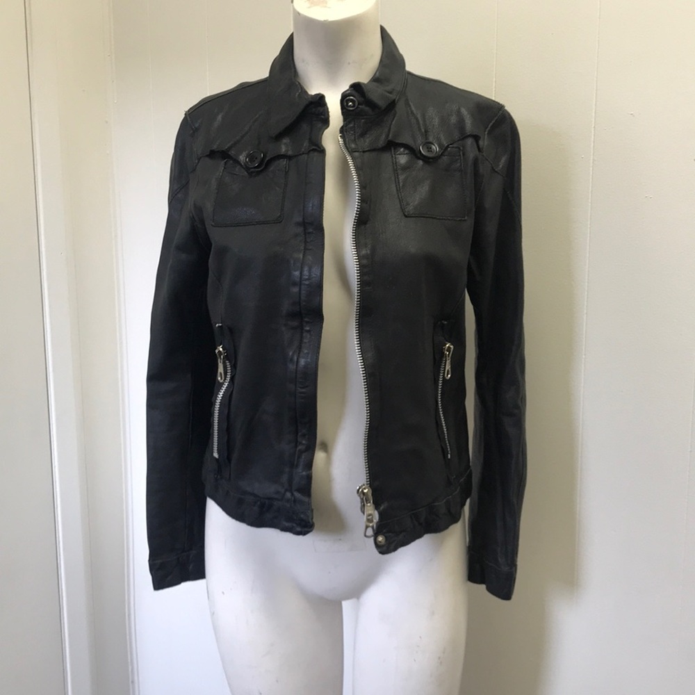 Marco Tagliaferri Womens Leather Biker Jacket | Size Small | Black